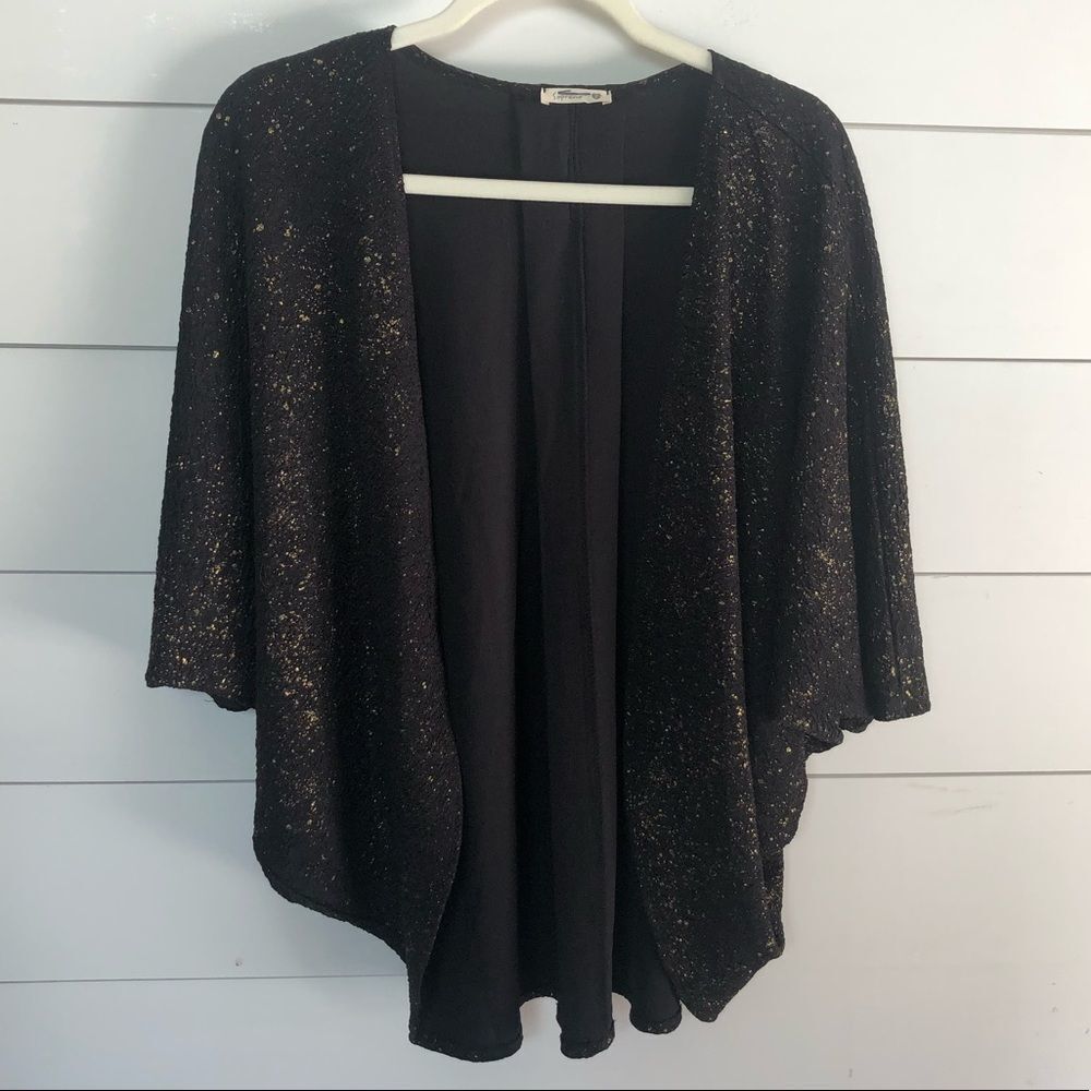 SOPRANO Black and Gold Open Front Cardigan Size Small